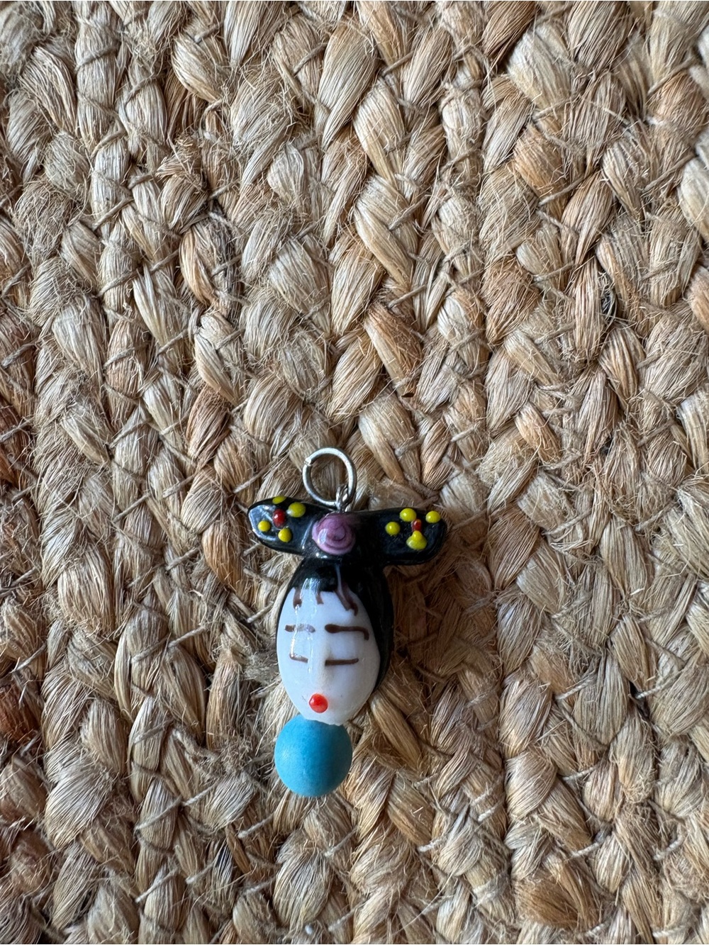 Geisha Face Pendant / glass charm / junk journal charm purse dangle - Picture 2 of 2